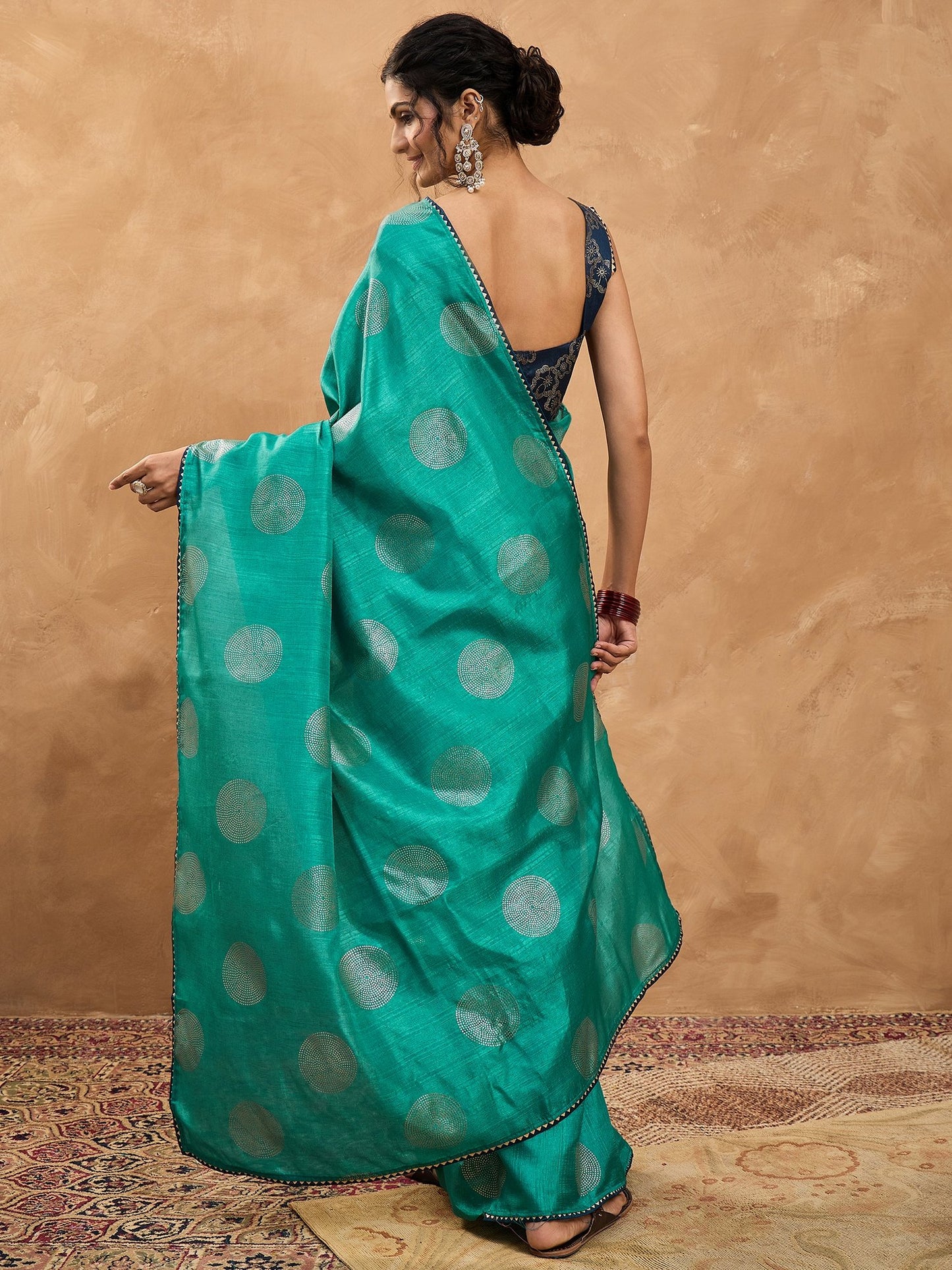 Teal Banarasi Dola Silk Digital Print Saree