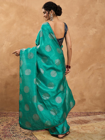 Teal Banarasi Dola Silk Digital Print Saree
