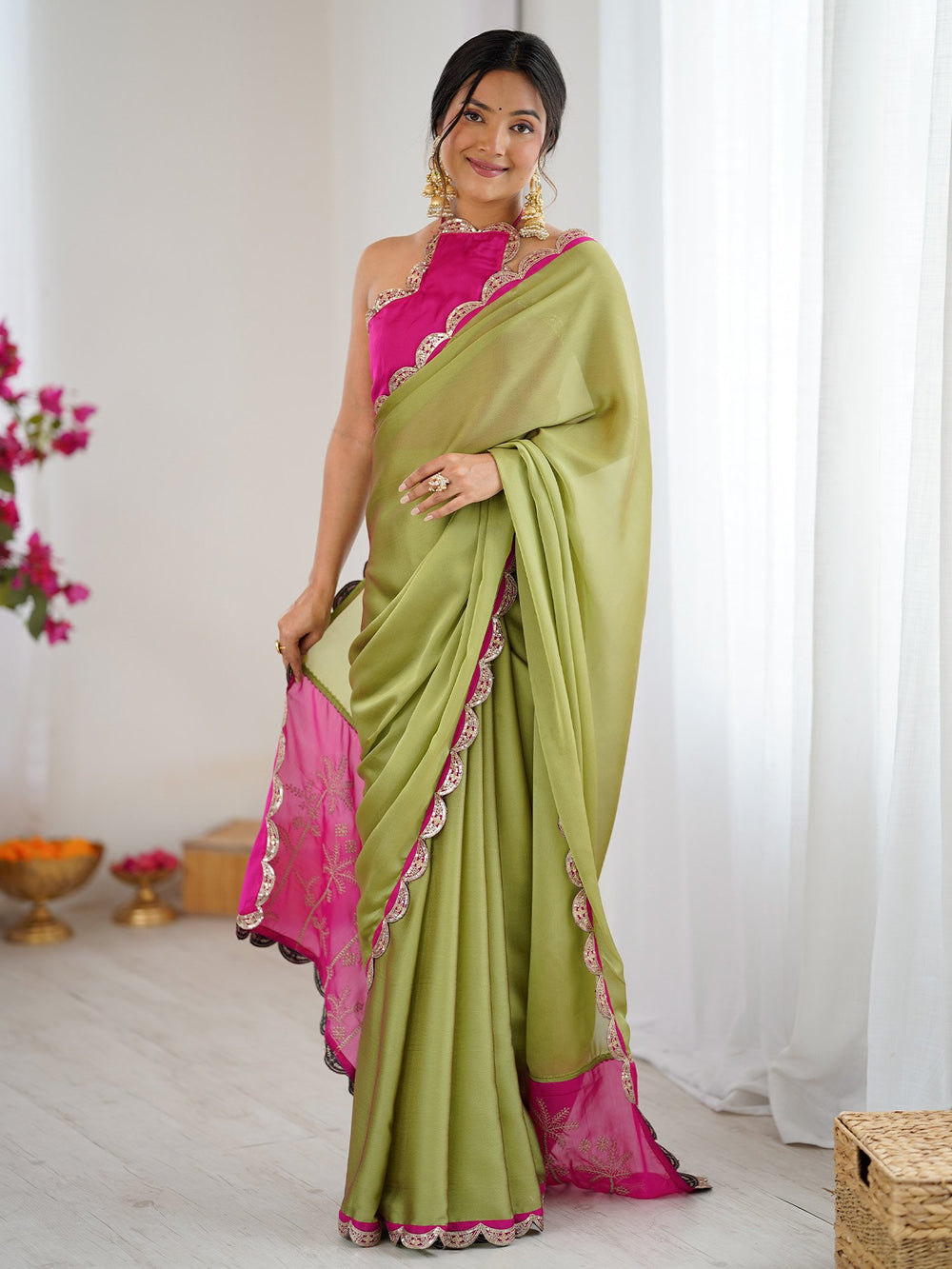 Green Light Party Wear Georgette Embellished Saree