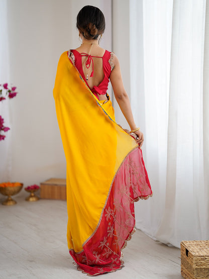 Yellow Party Wear Georgette Embellished Saree