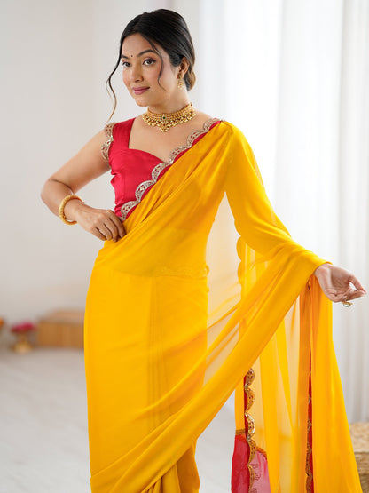 Yellow Party Wear Georgette Embellished Saree