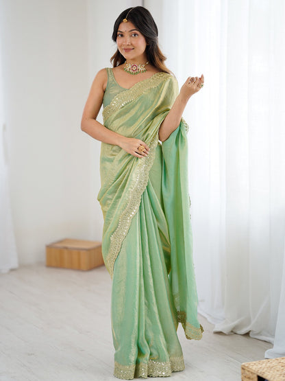 Light Party Wear Satin Embellished Saree