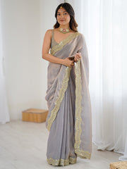 Grey Grey Party Wear Satin Embellished Saree