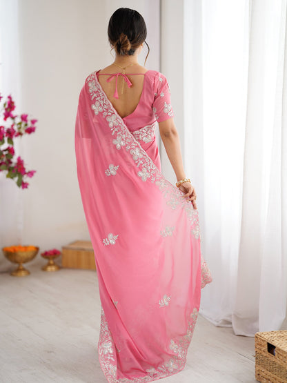 Pink Party Wear Georgette Embellished Saree