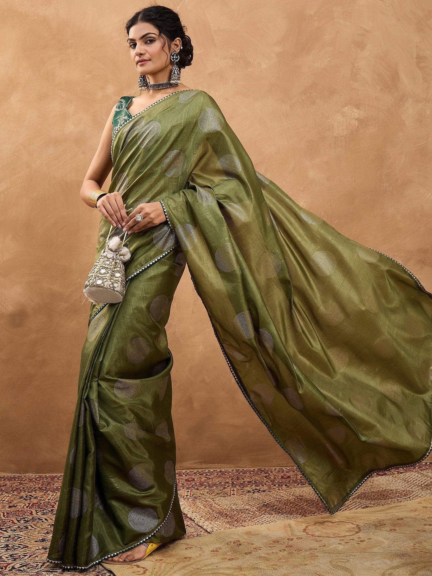 Olive Banarasi Dola Silk Digital Print Saree