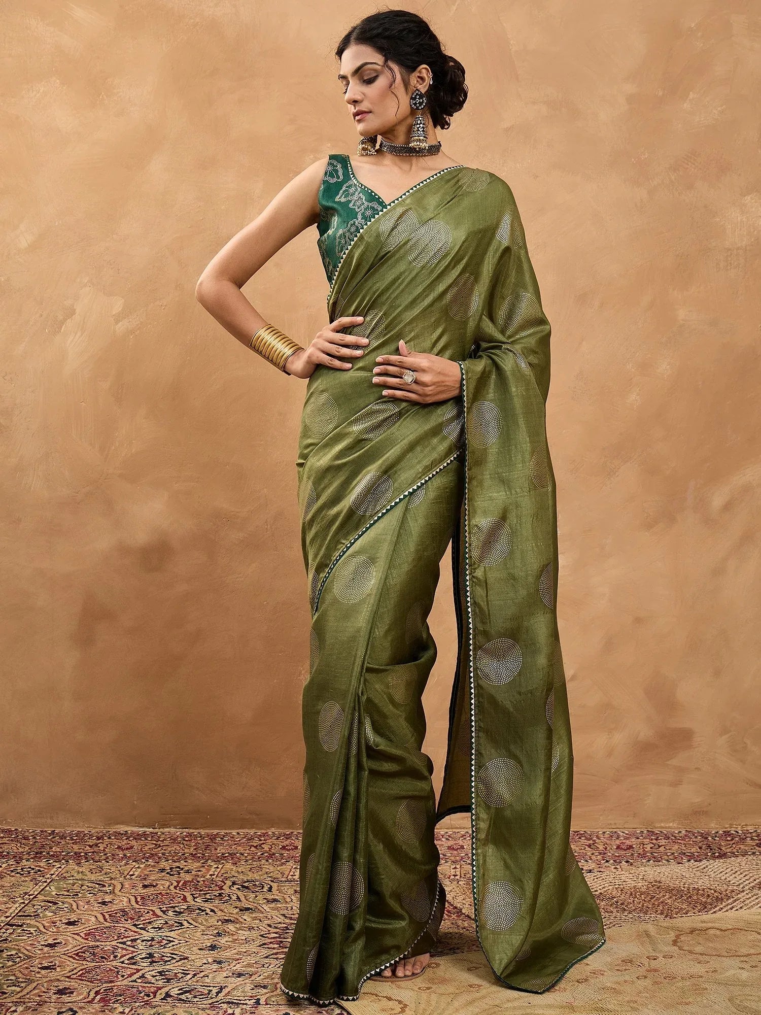 Green Olive Banarasi Dola Silk Digital Print Saree