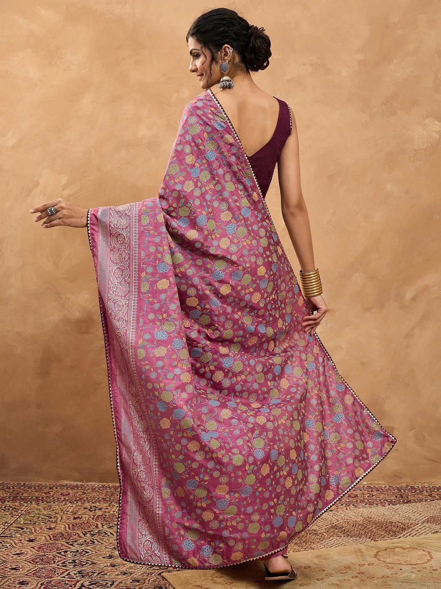 Mauve Banarasi Dola Silk Digital Print Saree - The Dori Store