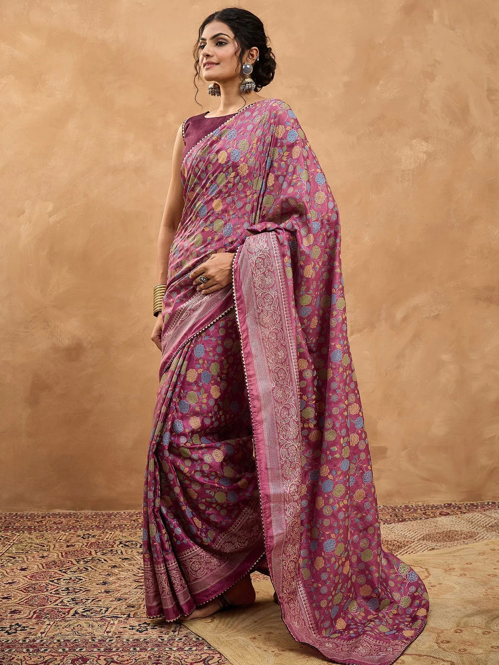 Mauve Banarasi Dola Silk Digital Print Saree - The Dori Store