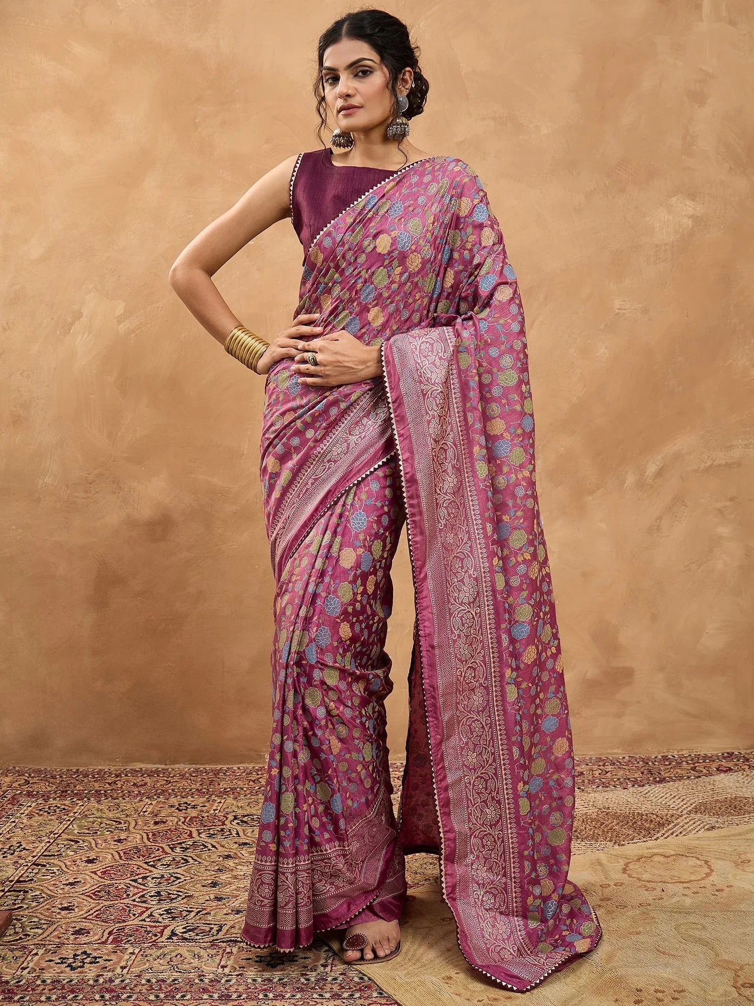 Mauve Banarasi Dola Silk Digital Print Saree - The Dori Store