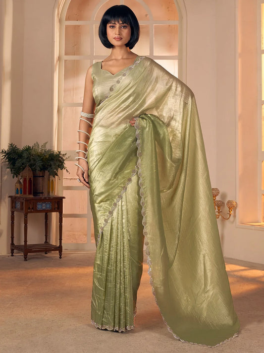 Green Light Party Wear Pure Silk Embellished Saree