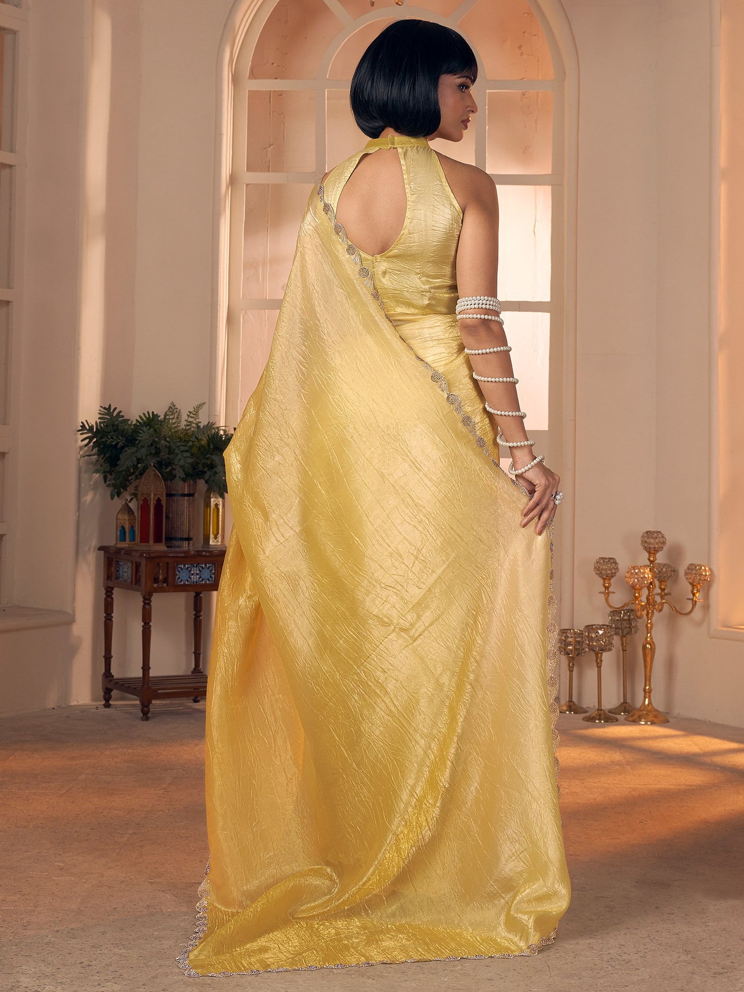 Mustard Party Wear Pure Silk Embellished Saree