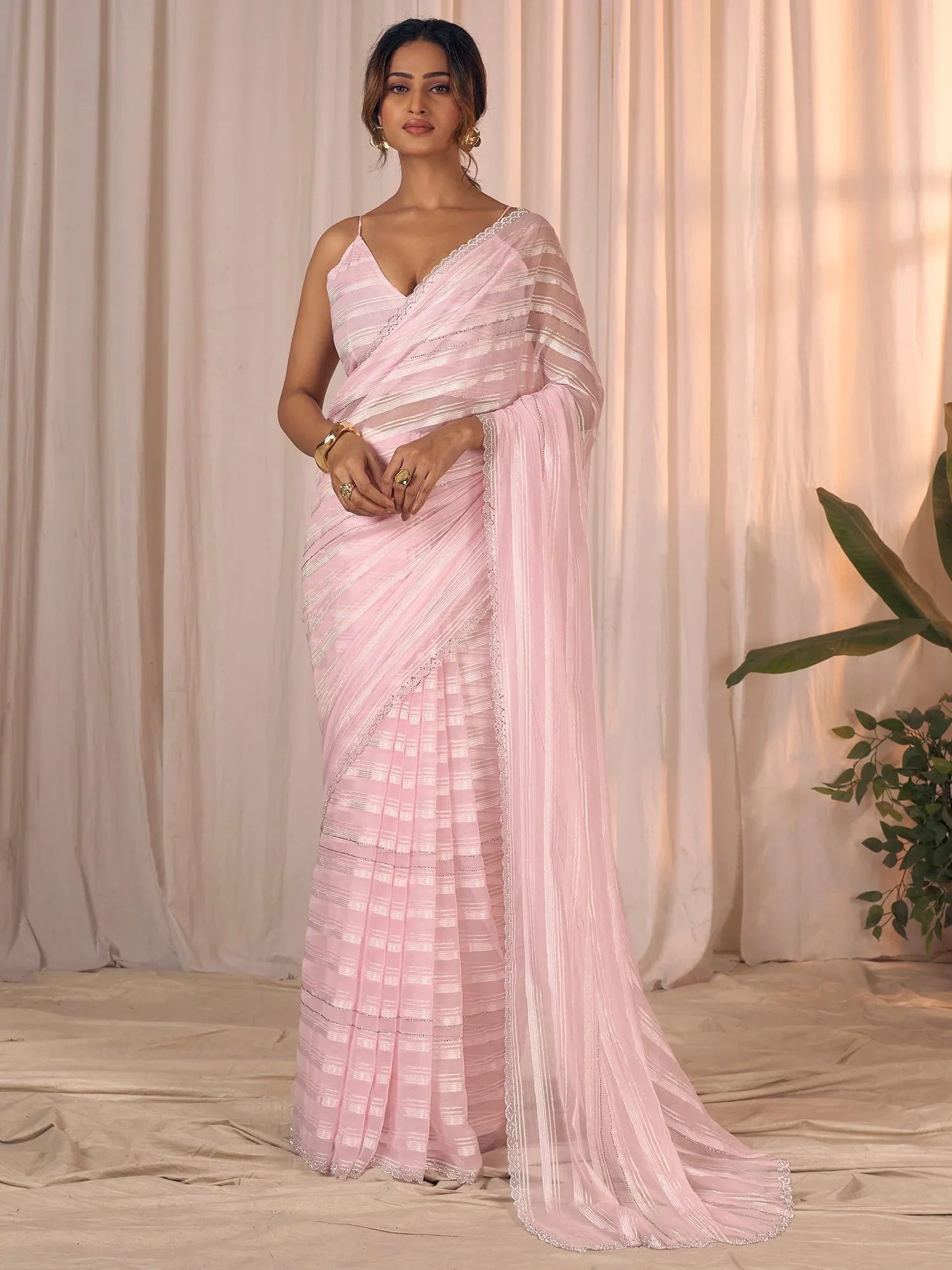 Pink Party Wear Georgette Embellished Saree - The Dori Store