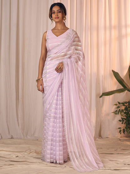Pink Party Wear Georgette Embellished Saree