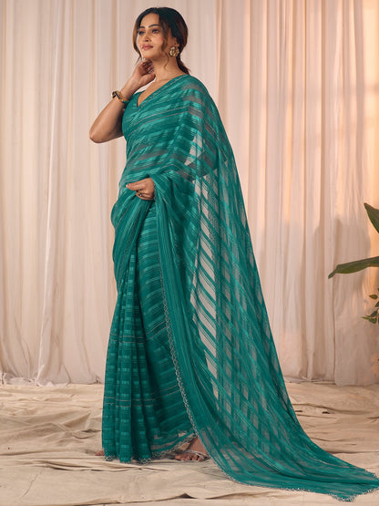 Teal Party Wear Georgette Embellished Saree