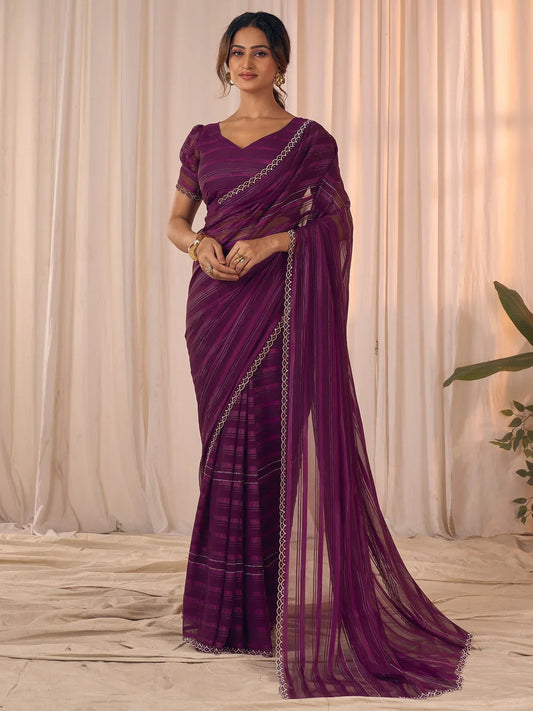 Purple Purple Party Wear Georgette Embellished Saree
