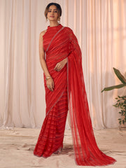 Red Party Wear Georgette Embellished Saree