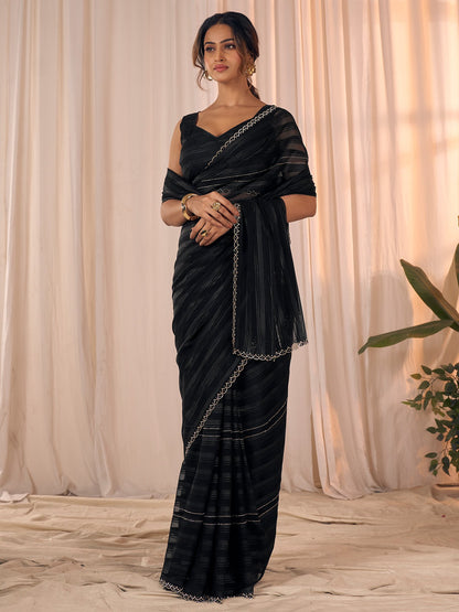 Black Party Wear Georgette Embellished Saree
