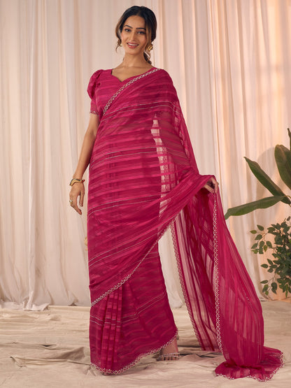 Pink Party Wear Georgette Embellished Saree