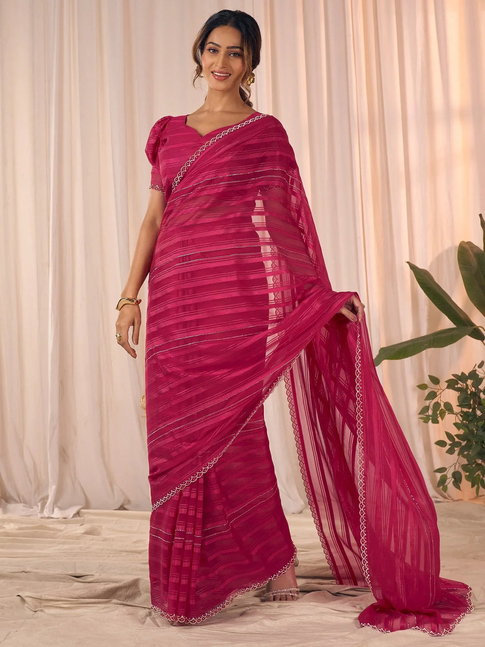 Pink Party Wear Georgette Embellished Saree - The Dori Store