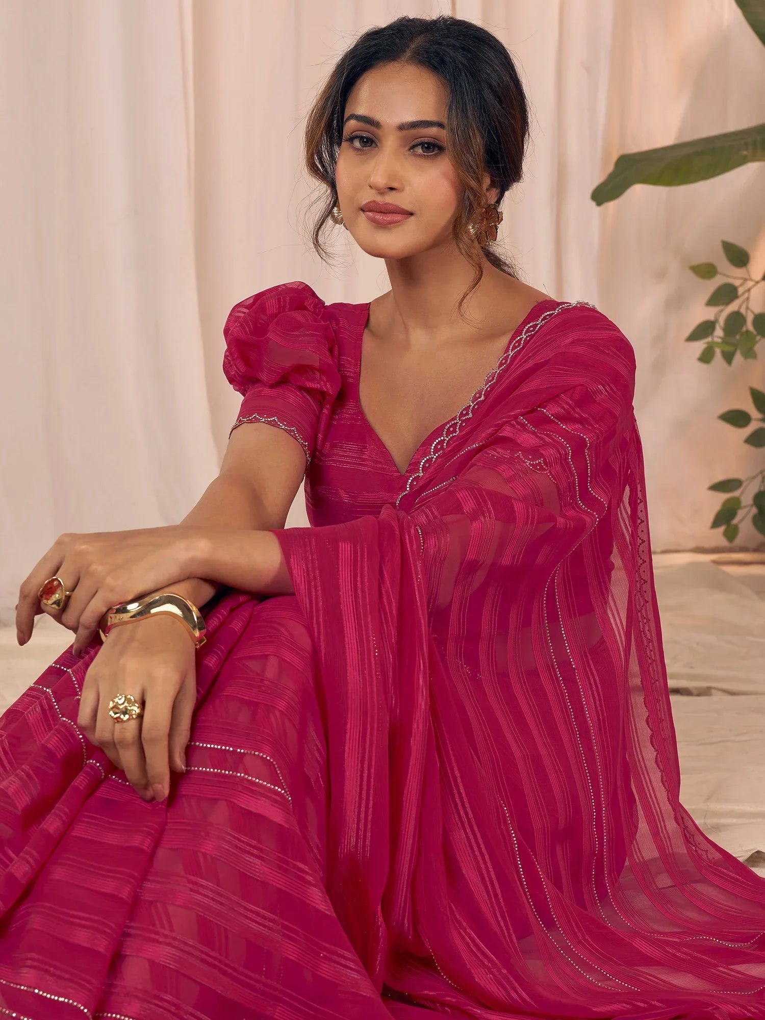 Pink Party Wear Georgette Embellished Saree - The Dori Store