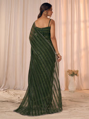Dark Green Party Wear Georgette Embellished Saree
