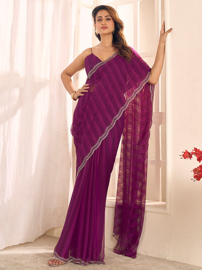 Purple Party Wear Georgette Embellished Saree