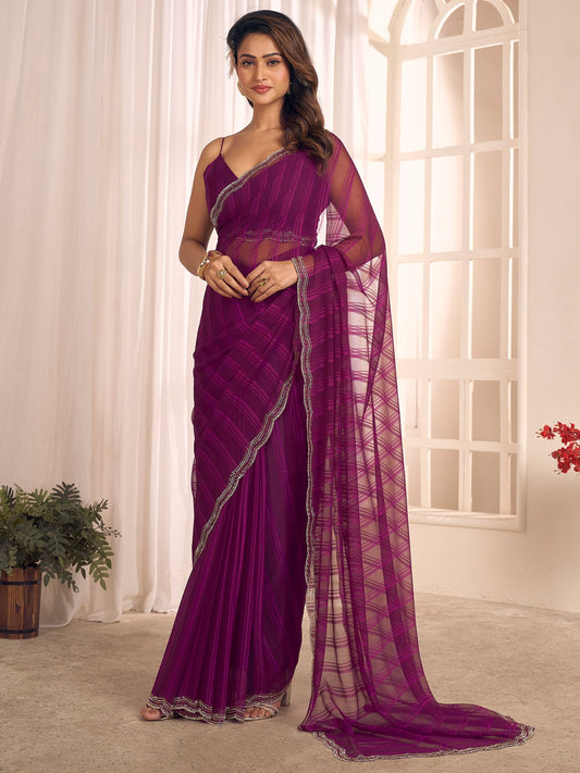 Purple Purple Party Wear Georgette Embellished Saree