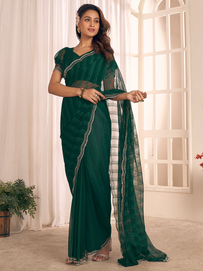 Dark Party Wear Georgette Embellished Saree