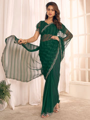 Dark Green Party Wear Georgette Embellished Saree