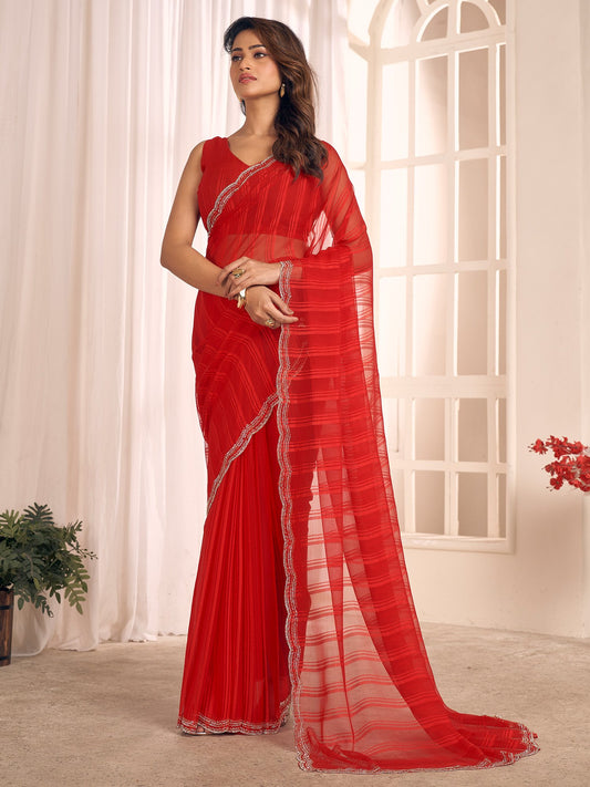 Red Red Party Wear Georgette Embellished Saree