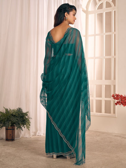 Teal Party Wear Georgette Embellished Saree