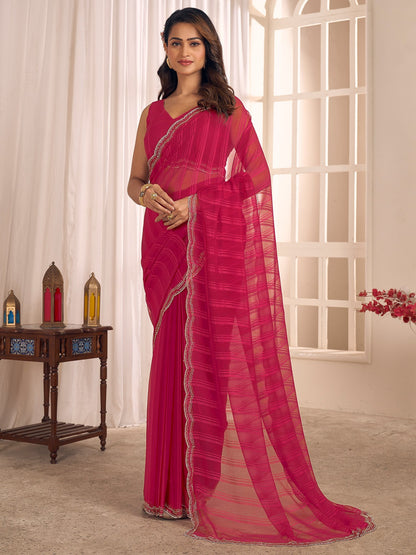 Pink Pink Party Wear Georgette Embellished Saree