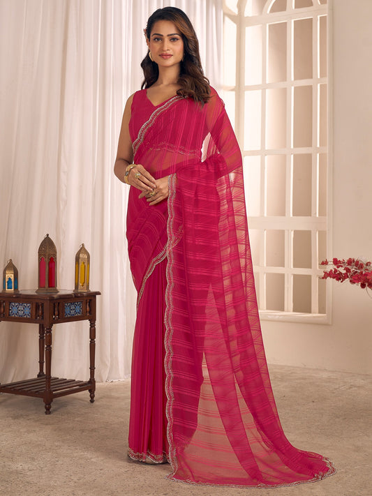 Pink Pink Party Wear Georgette Embellished Saree