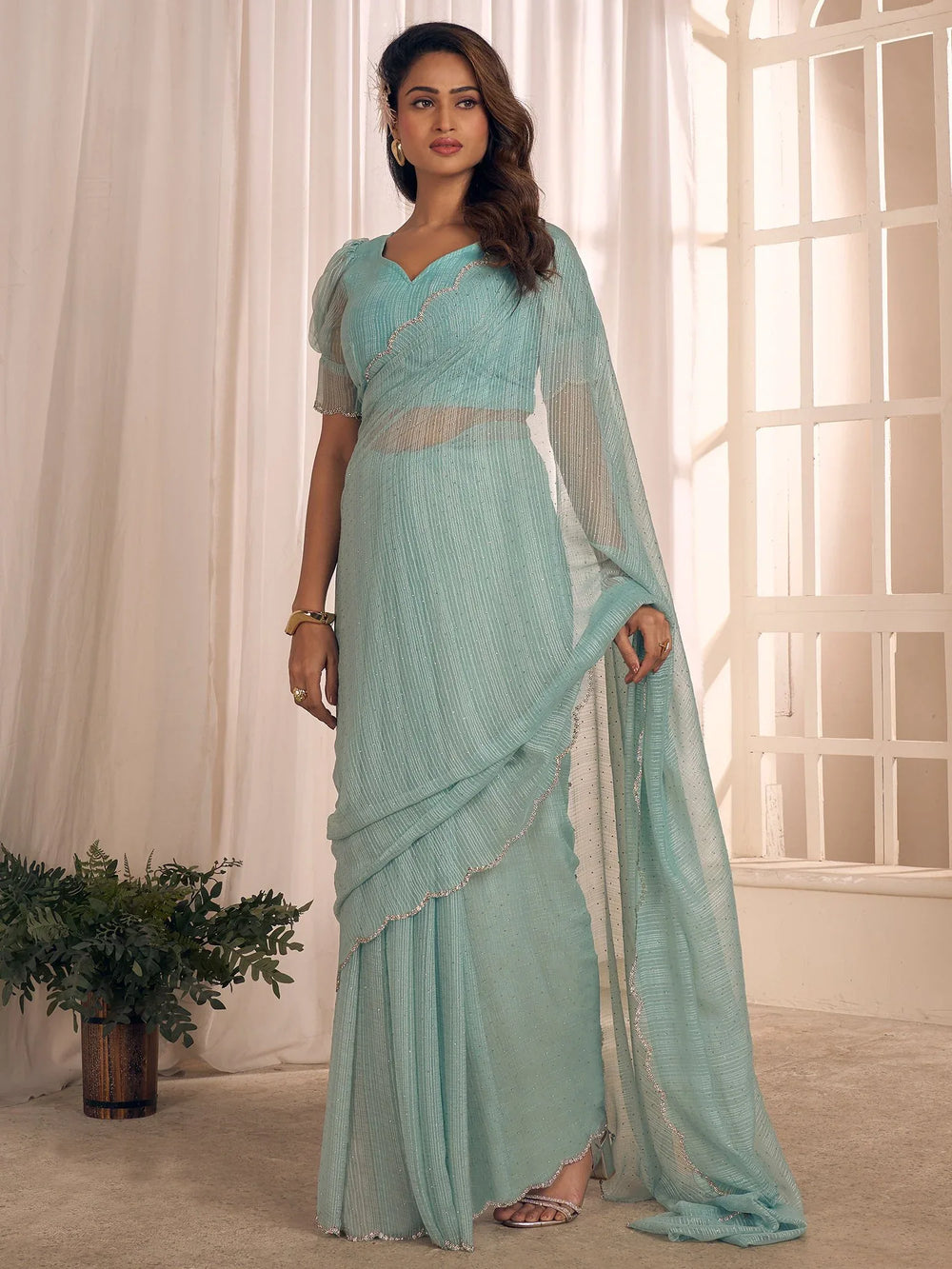 Light Party Wear Georgette Embellished Saree - The Dori Store