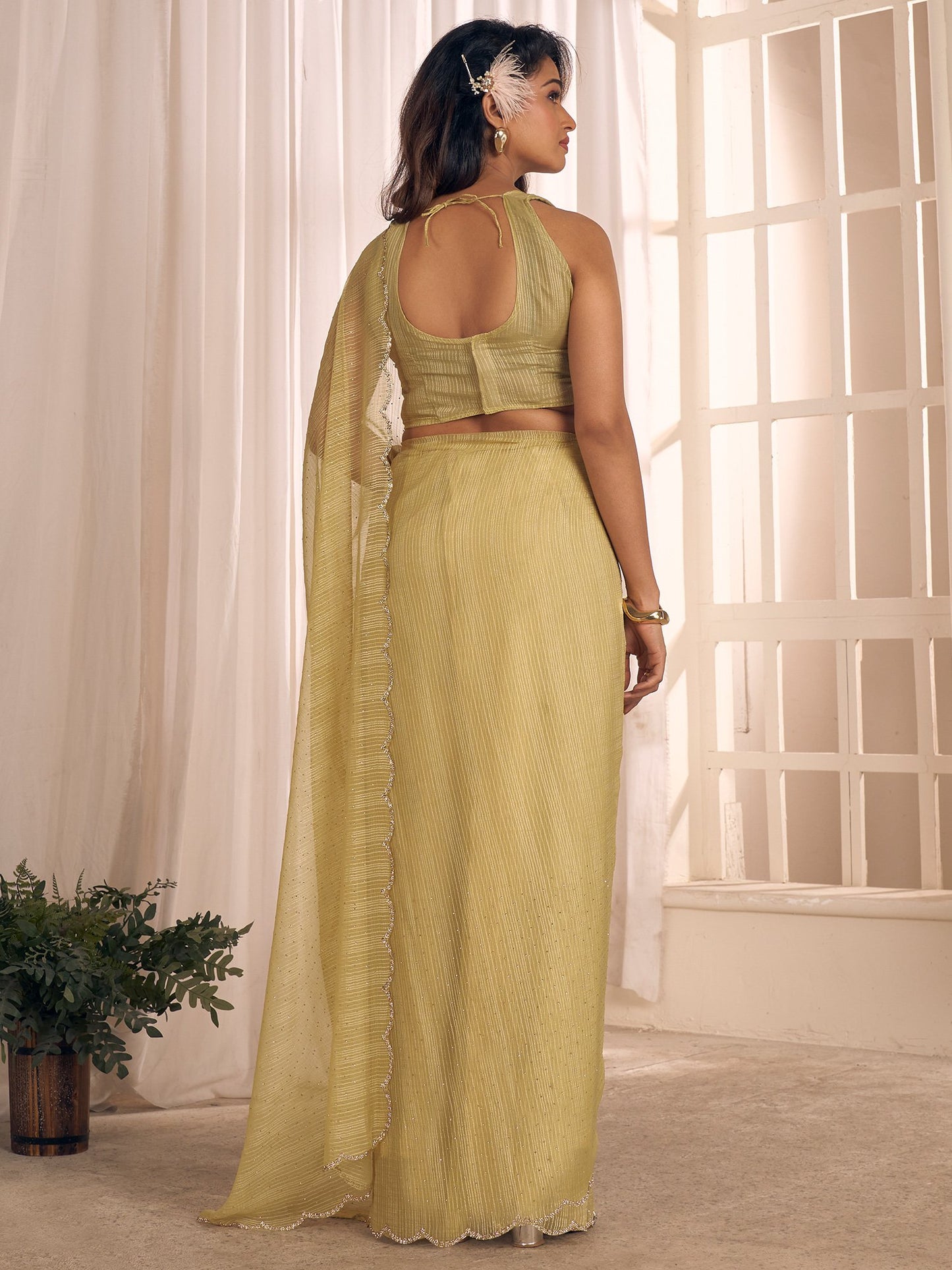 Mustard Party Wear Georgette Embellished Saree