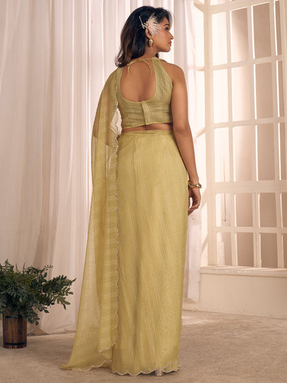 Mustard Party Wear Georgette Embellished Saree