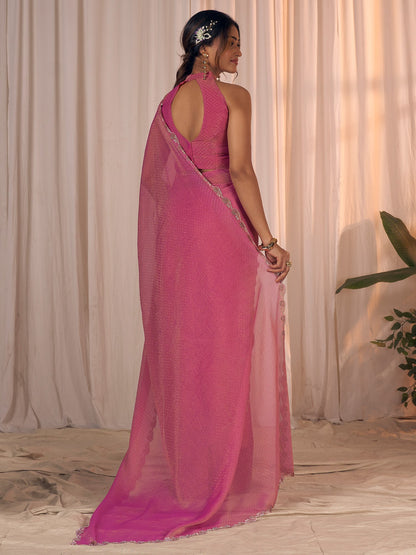 Pink Party Wear Georgette Embellished Saree