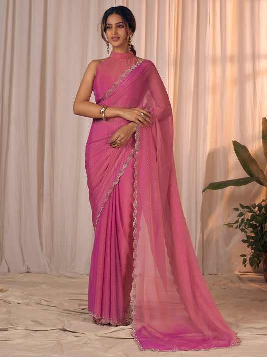Pink Pink Party Wear Georgette Embellished Saree