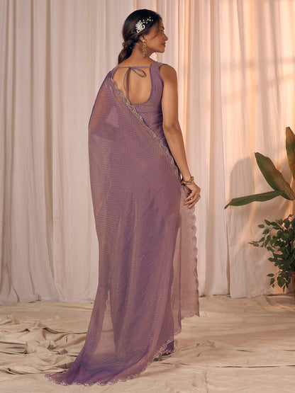 Lavendar Party Wear Georgette Embellished Saree