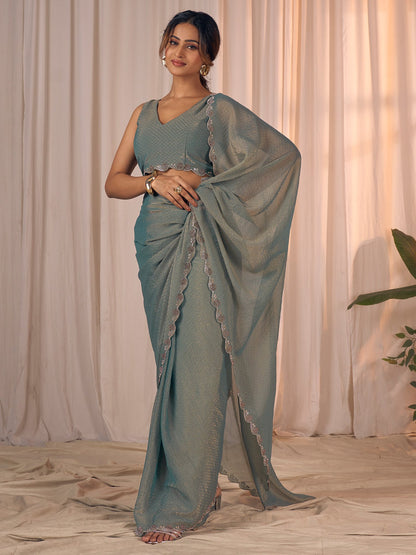 Blue Party Wear Georgette Embellished Saree