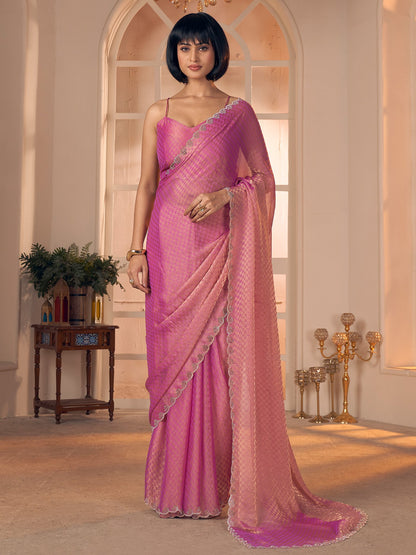 Pink Party Wear Georgette Embellished Saree