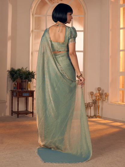 Green Party Wear Georgette Embellished Saree