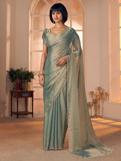Green Green Party Wear Georgette Embellished Saree