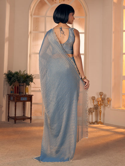 Blue Party Wear Georgette Embellished Saree