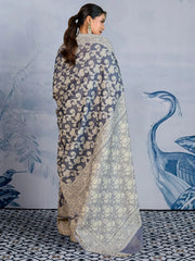 Charcoal Banarasi Chanderi Cotton Woven Saree