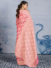 Pink Banarasi Chanderi Cotton Woven Saree