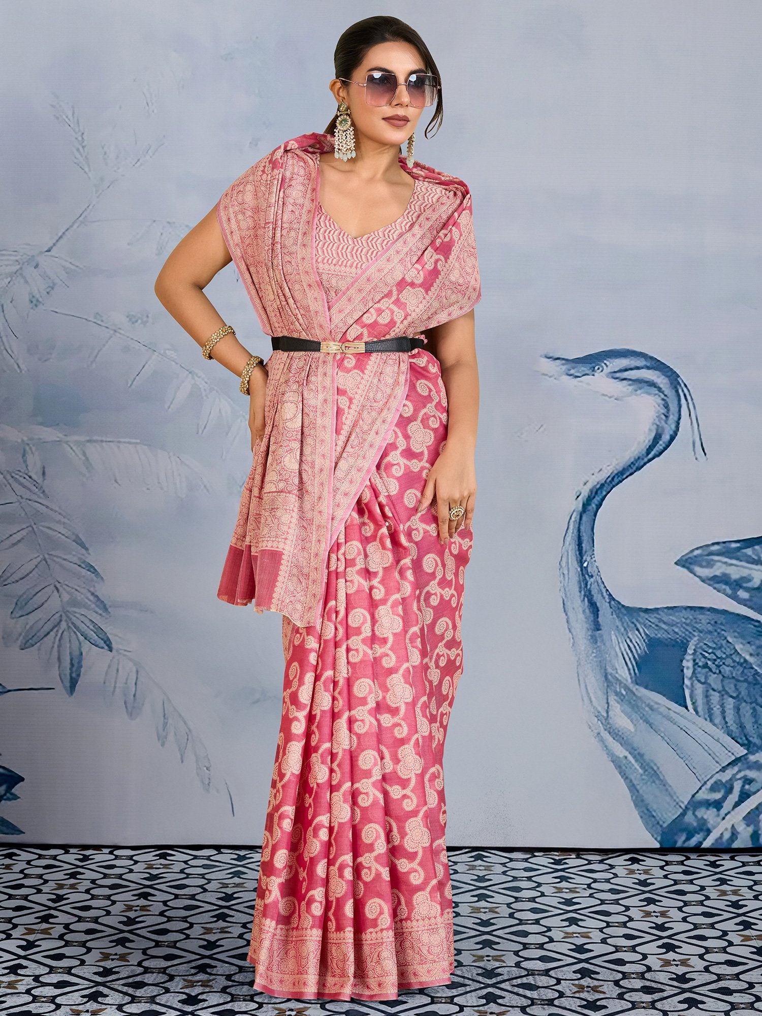 Pink Banarasi Chanderi Cotton Woven Saree