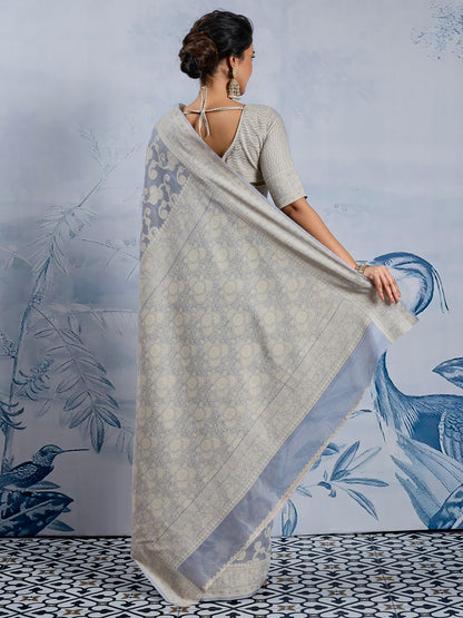 Grey Banarasi Chanderi Cotton Woven Saree