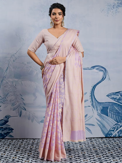 Lavendar Banarasi Chanderi Cotton Woven Saree