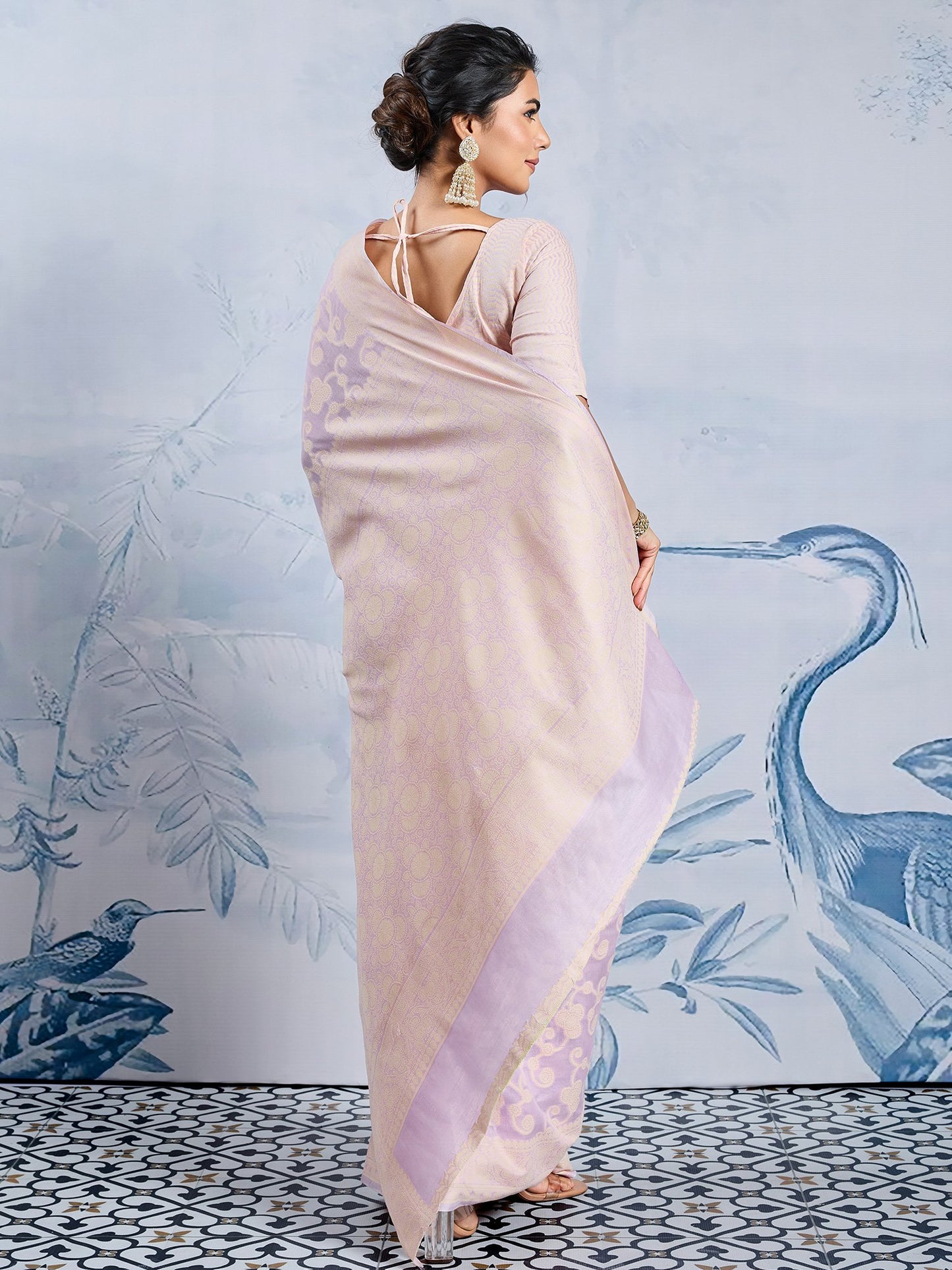Lavendar Banarasi Chanderi Cotton Woven Saree
